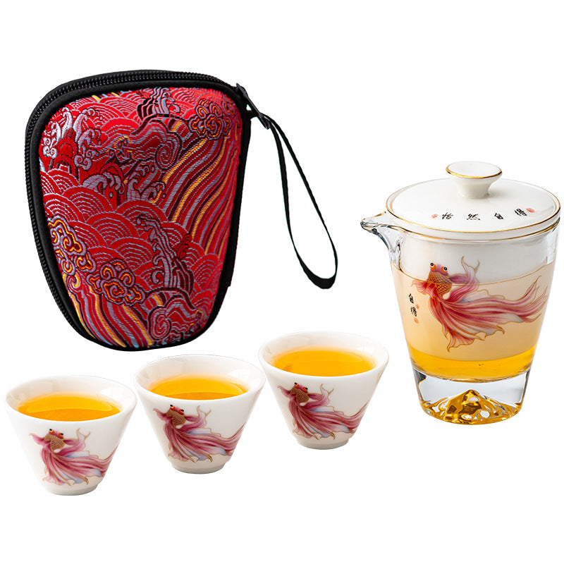 Outdoor car mutton fat jade porcelain travel tea set ceramic pot three cups portable fast cup kung fu tea set