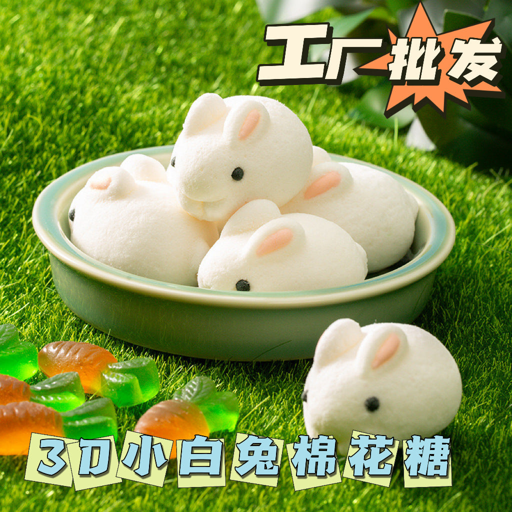 3D White Rabbit Marshmallow Animal Marshmallow Three-dimensional Baking Decoration Mid-Autumn Festival Cake Ornaments Children's Snacks Wholesale