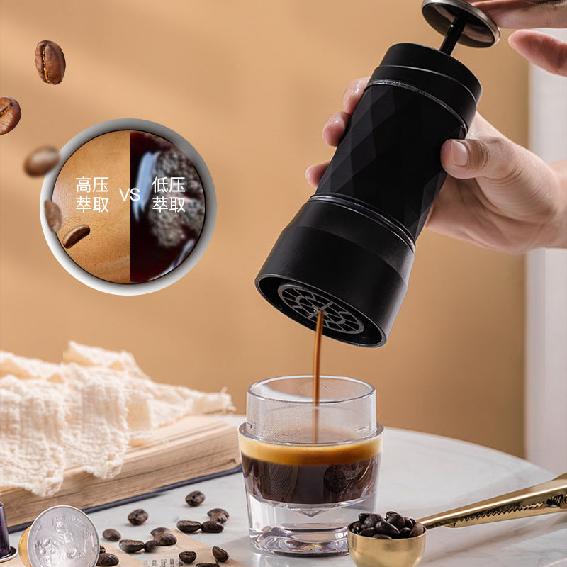 Amazon cross-border portable 3-in-1 hand press coffee machine espresso powder capsule machine for outdoor travel